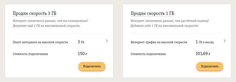 Опции Билайн "Продли скорость"