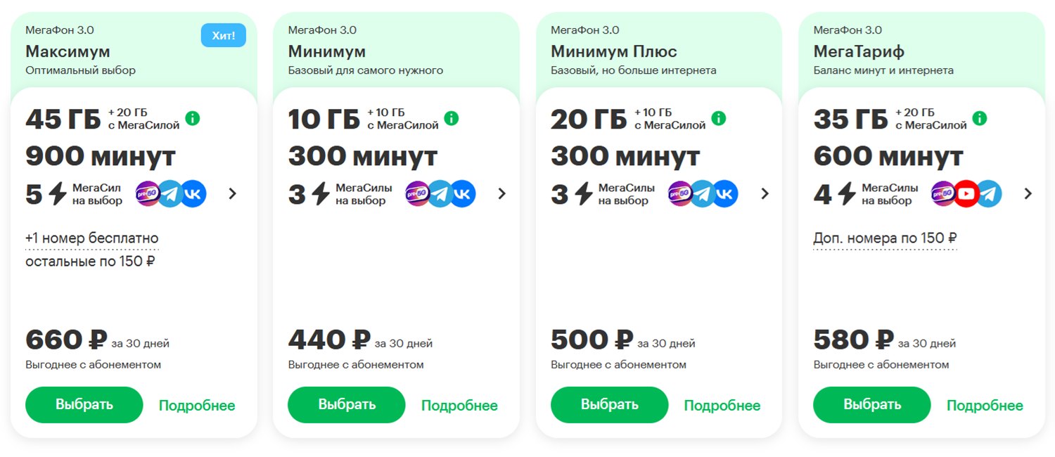 Тарифы МегаФон с безлимитными звонками внутри сети